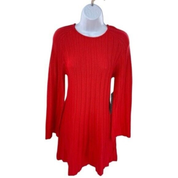 Pomander Place | NEW Red Adi Knit Round Neckline Bell Sleeve Mini Dress Size XL - Picture 3 of 10